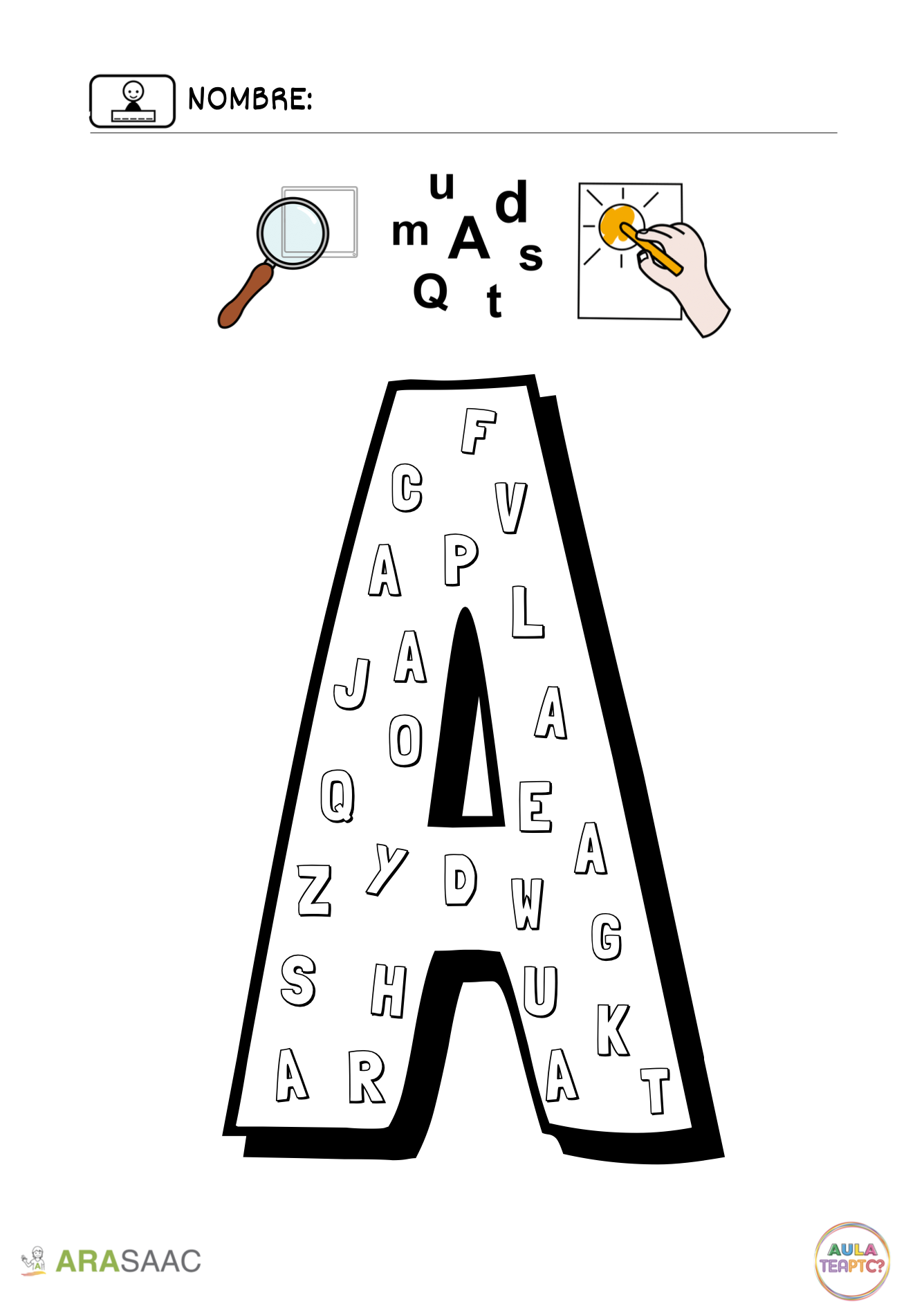 Ficha de ejercicios de atención, percepción y discriminación visual de letras y números